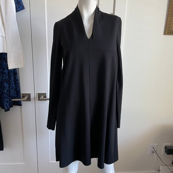 COS Minimalist Contemporary LS VNeck Lyocell Nylon Blend A Line Dress Black XS - Picture 13 of 13